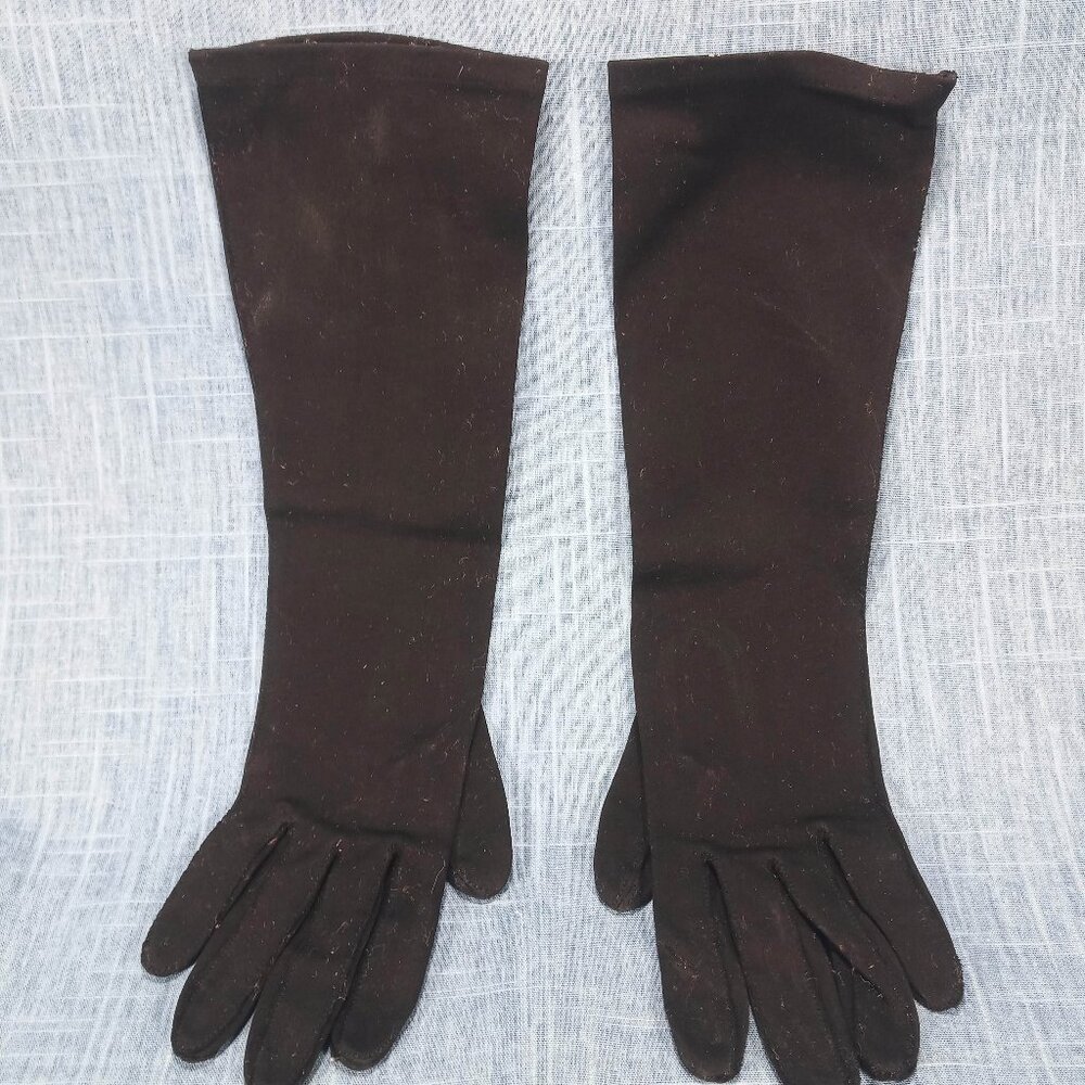 1950s Vintage Gloves in Black Fabric and Mid Length by Crescendoe